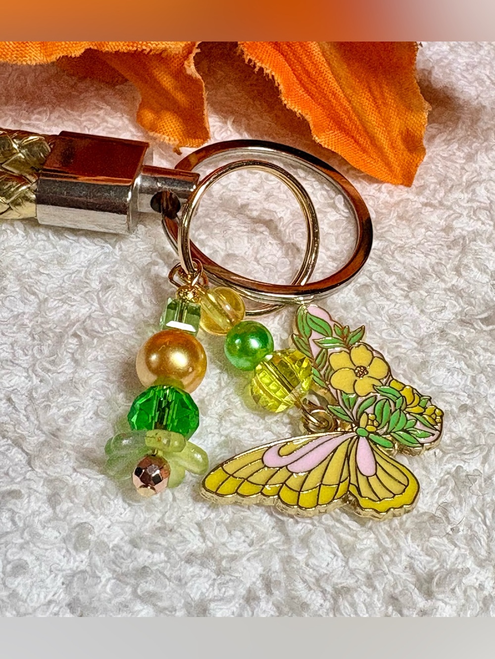 Hand Crafted Yellow & Green Butterfly Floral Key Holder